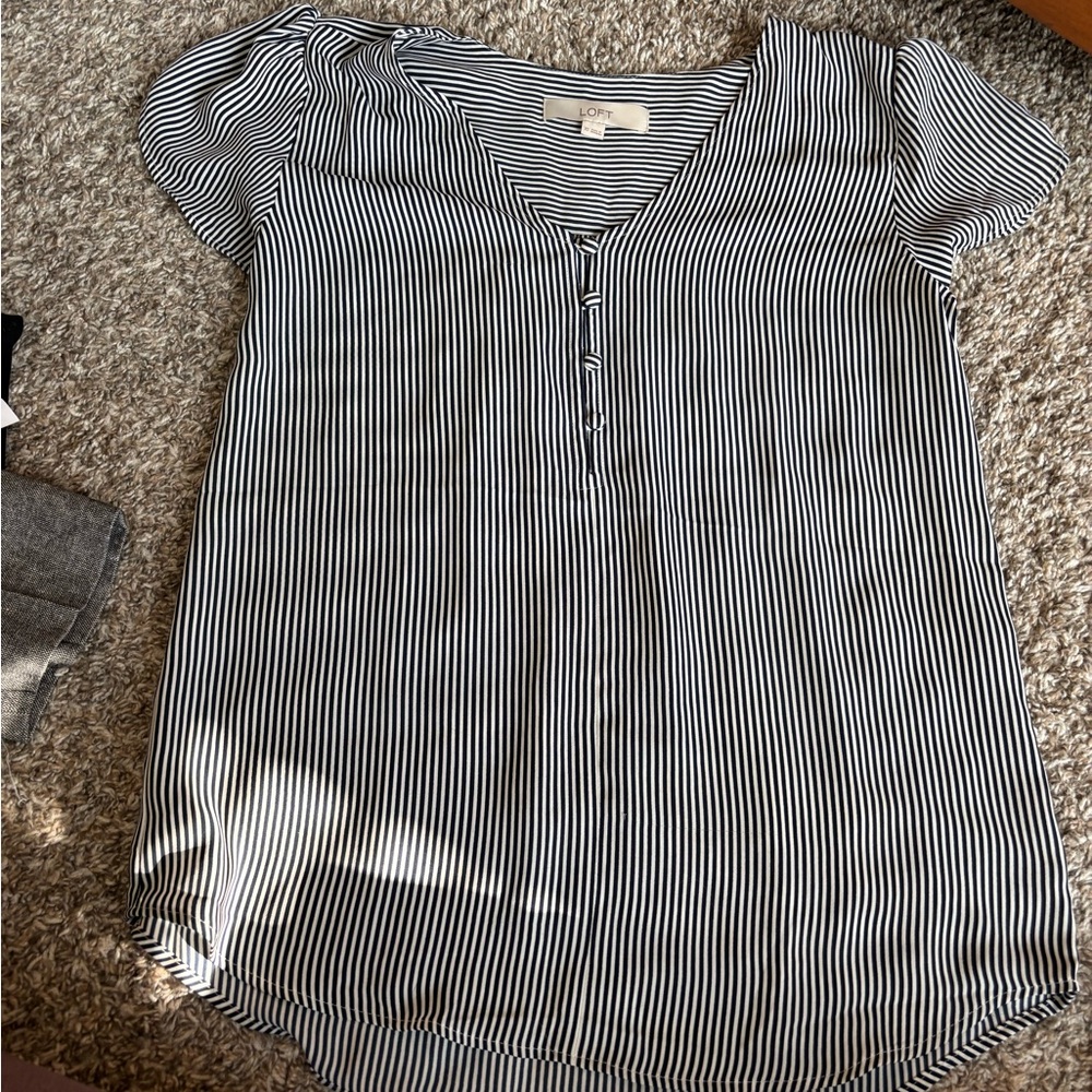 LOFT Black and White Striped Blouse